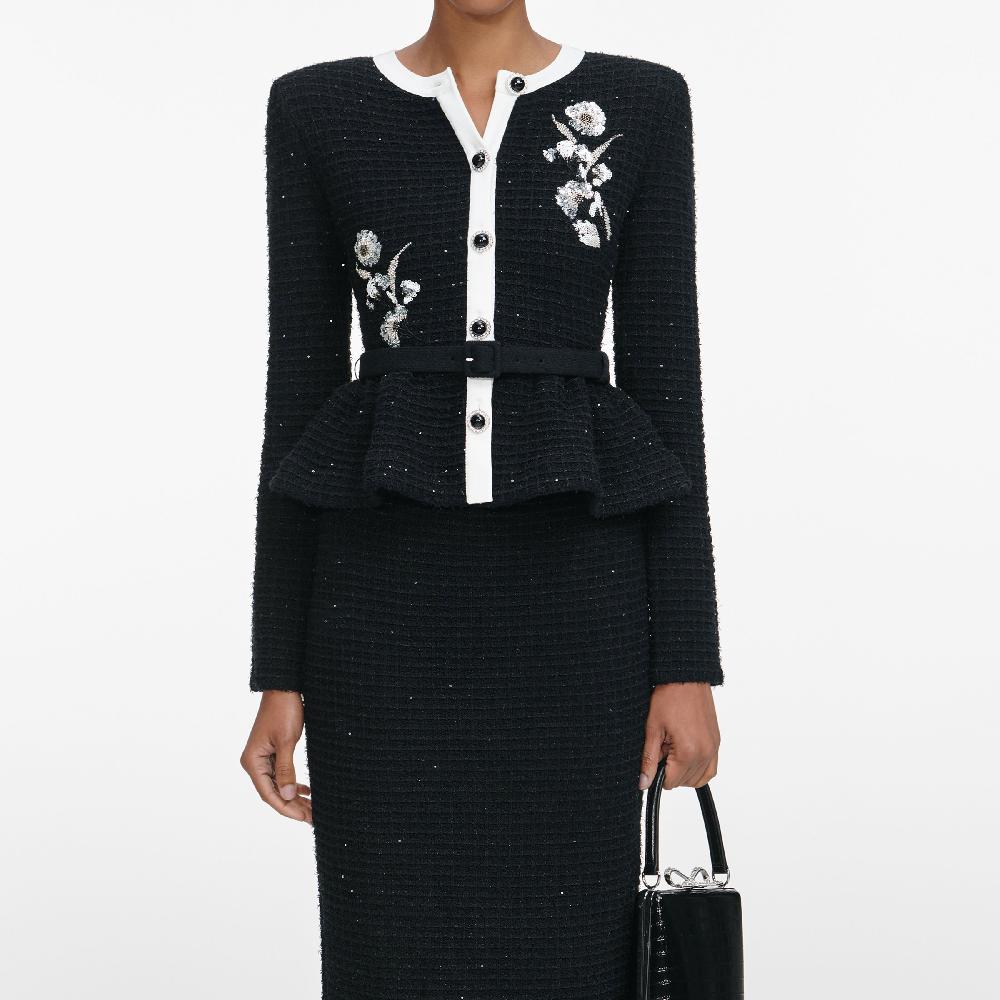 Self Portrait Black Floral Textured Knit Midi Dress CLOTHING