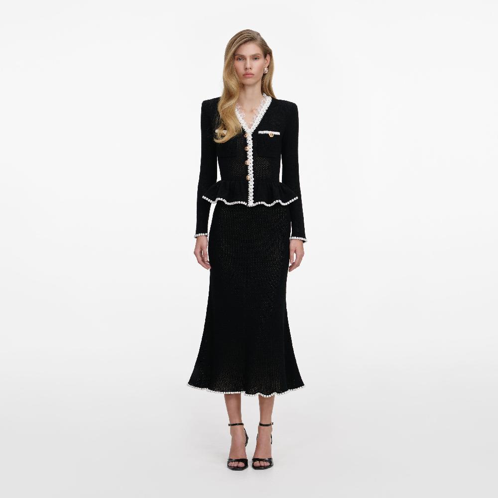 self portrait Black Lace Insert Peplum Knit Midi Dress CLOTHING