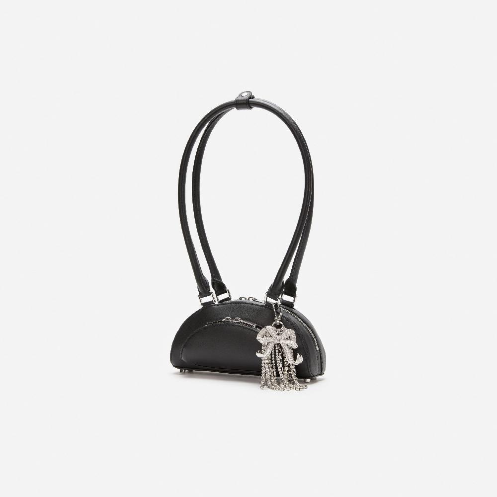 Self Portrait Black Leather Mini Shoulder Bag With Charm BAGS