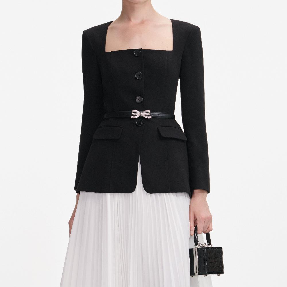 Self Portrait Black Long Sleeve Contrast Chiffon Midi Dress CLOTHING