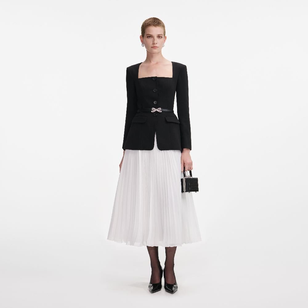 Self Portrait Black Long Sleeve Contrast Chiffon Midi Dress CLOTHING