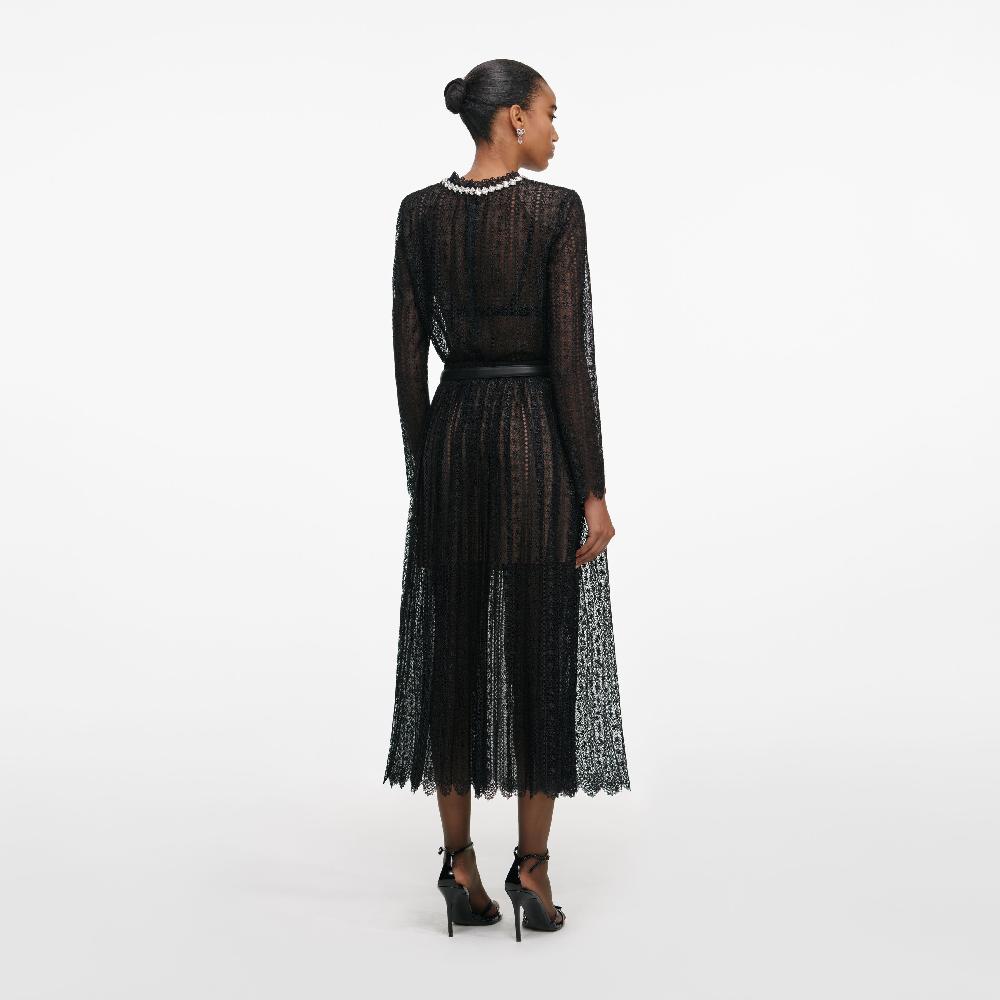 Self Portrait Black Organza Lace Midi Skirt CLOTHING