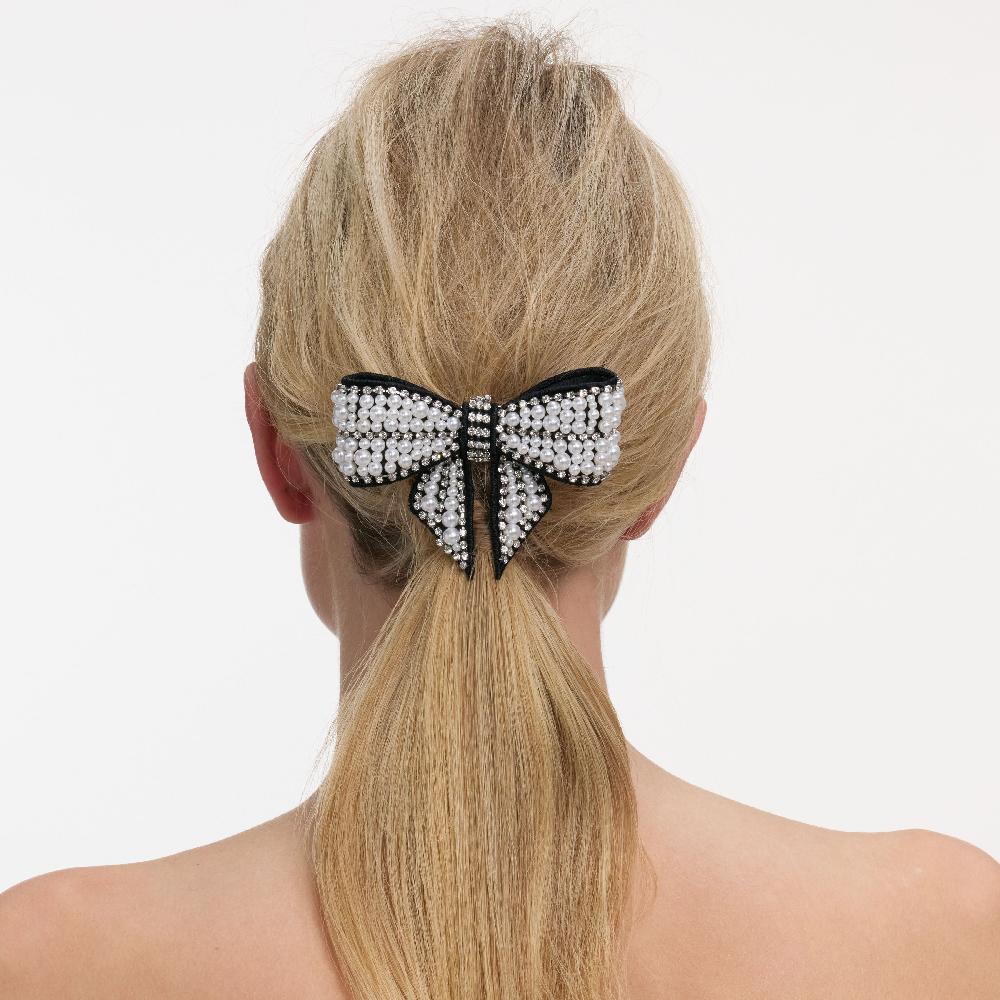Self Portrait Black Pearl Satin Bow Hairclip JEWELLERY