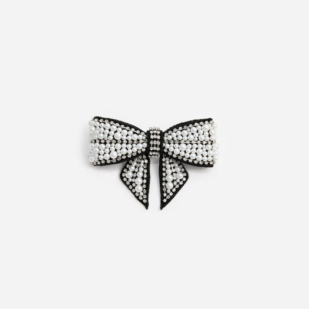 self portrait Black Pearl Satin Bow Hairclip JEWELLERY