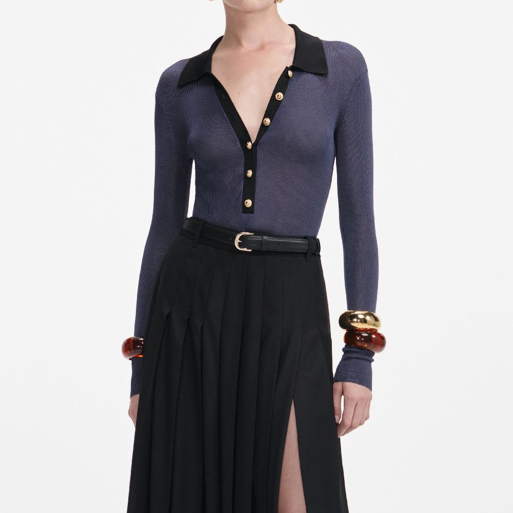 Self Portrait Black Pleated Twill Maxi Skirt CLOTHING