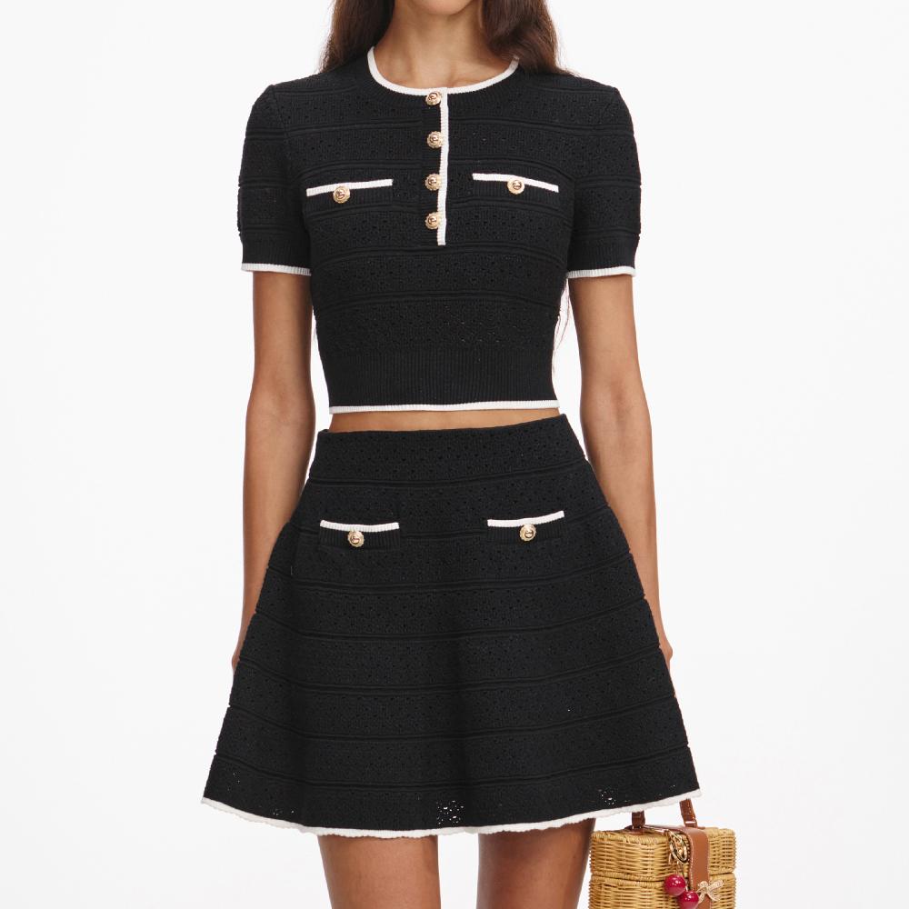 Self Portrait Black Pointelle Knit Mini Skirt CLOTHING