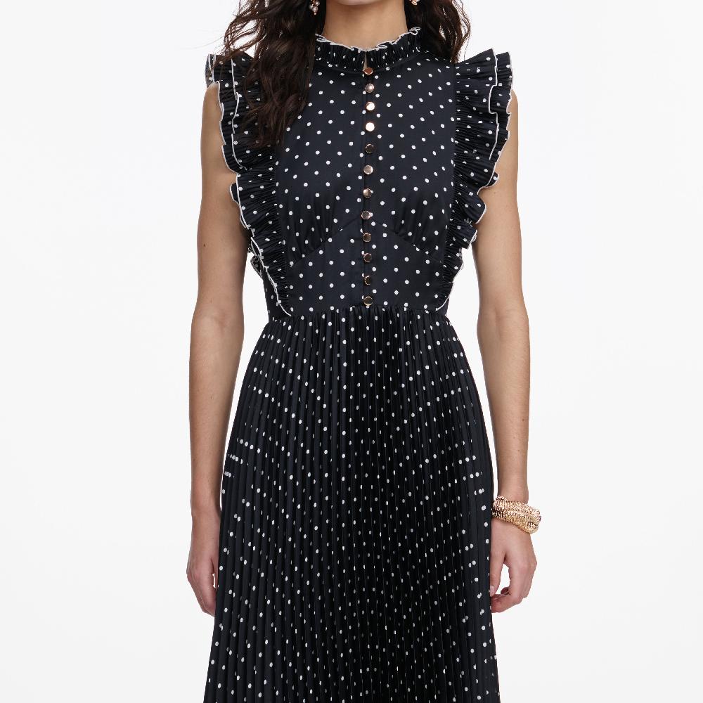 Self Portrait Black Polka Dot Frill Maxi Dress CLOTHING