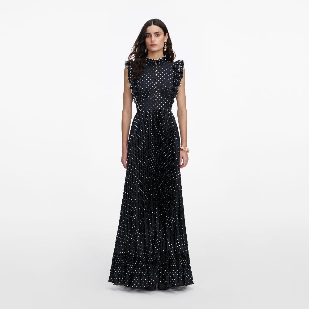 self portrait Black Polka Dot Frill Maxi Dress CLOTHING