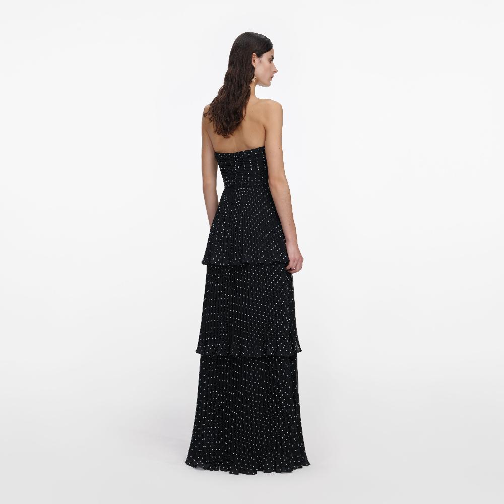 Self Portrait Black Polka Dot Tiered Maxi Dress CLOTHING