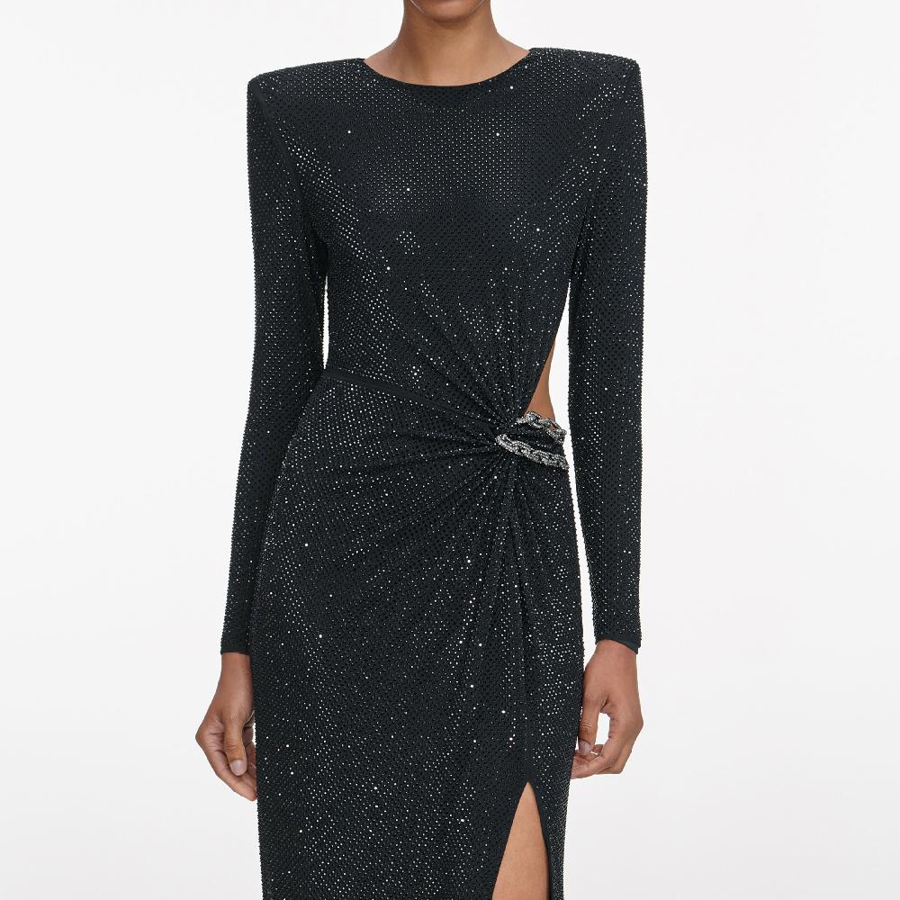 Self Portrait Black Rhinestone Embellished Maxi Dress CLOTHING