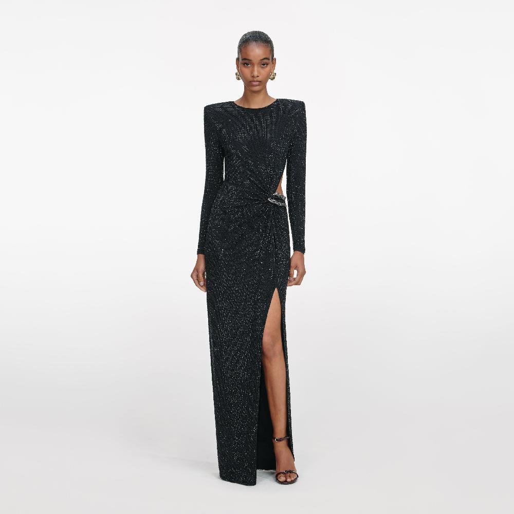 self portrait Black Rhinestone Embellished Maxi Dress CLOTHING