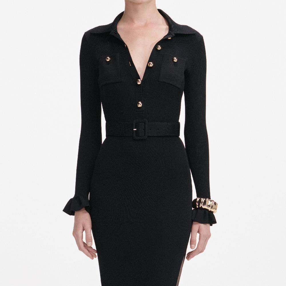 Self Portrait Black Ribbed Knit Maxi Dress CLOTHING