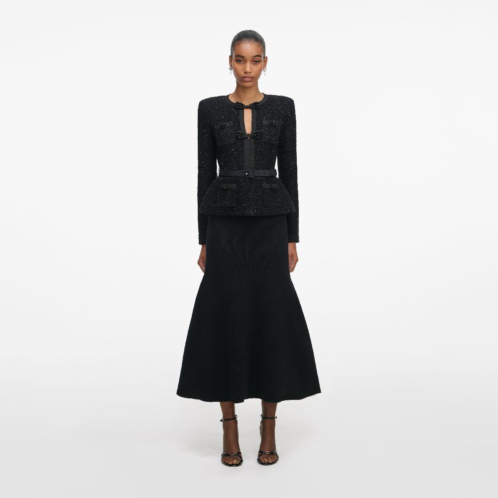 self portrait Black Sequin Knit Tailored Midi Dress CLOTHING