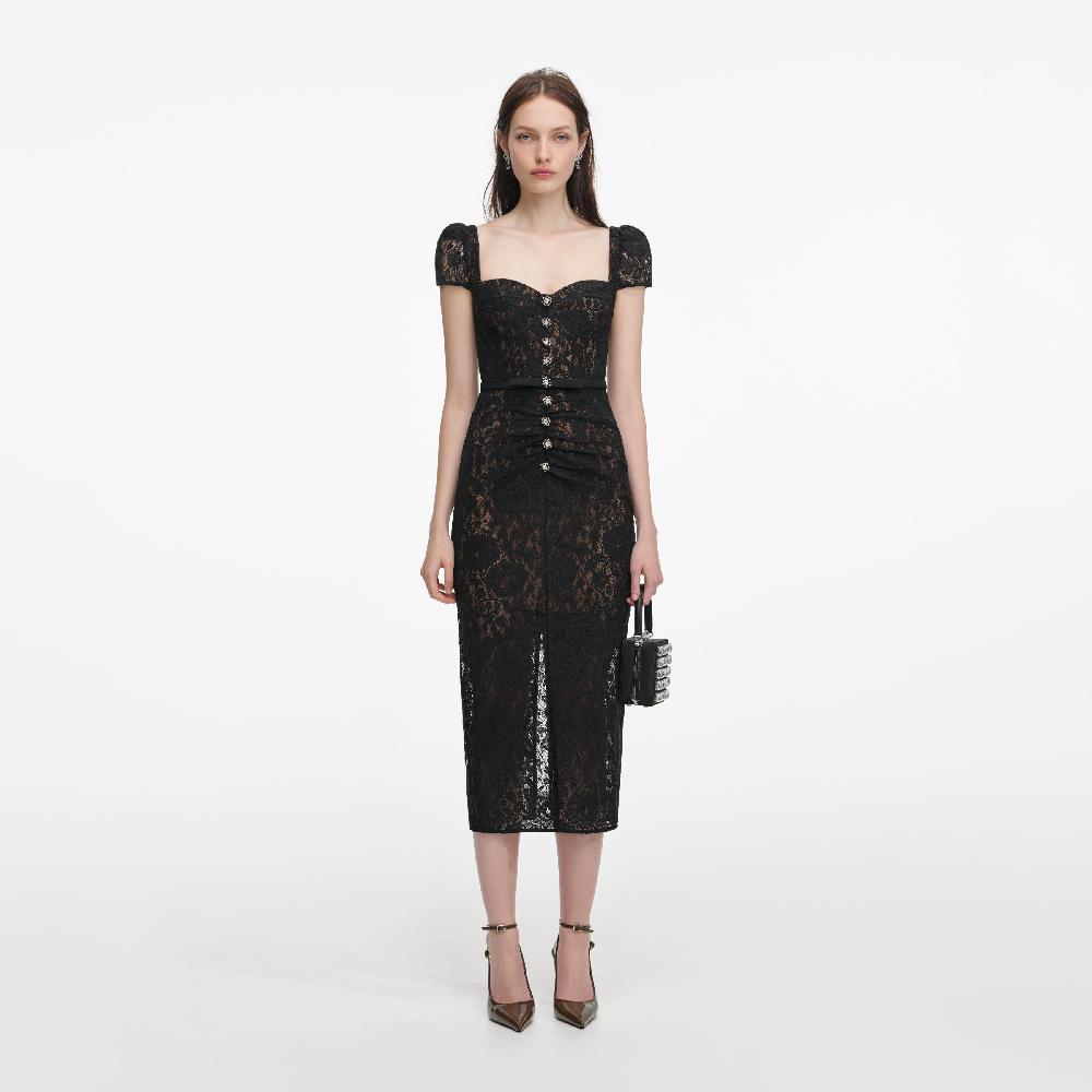 self portrait Black Sweetheart Lace Midi Dress CLOTHING