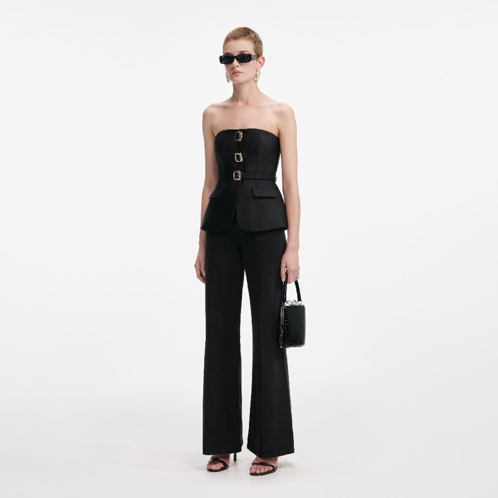 Self Portrait Black Taffeta Bandeau Jumpsuit CLOTHING