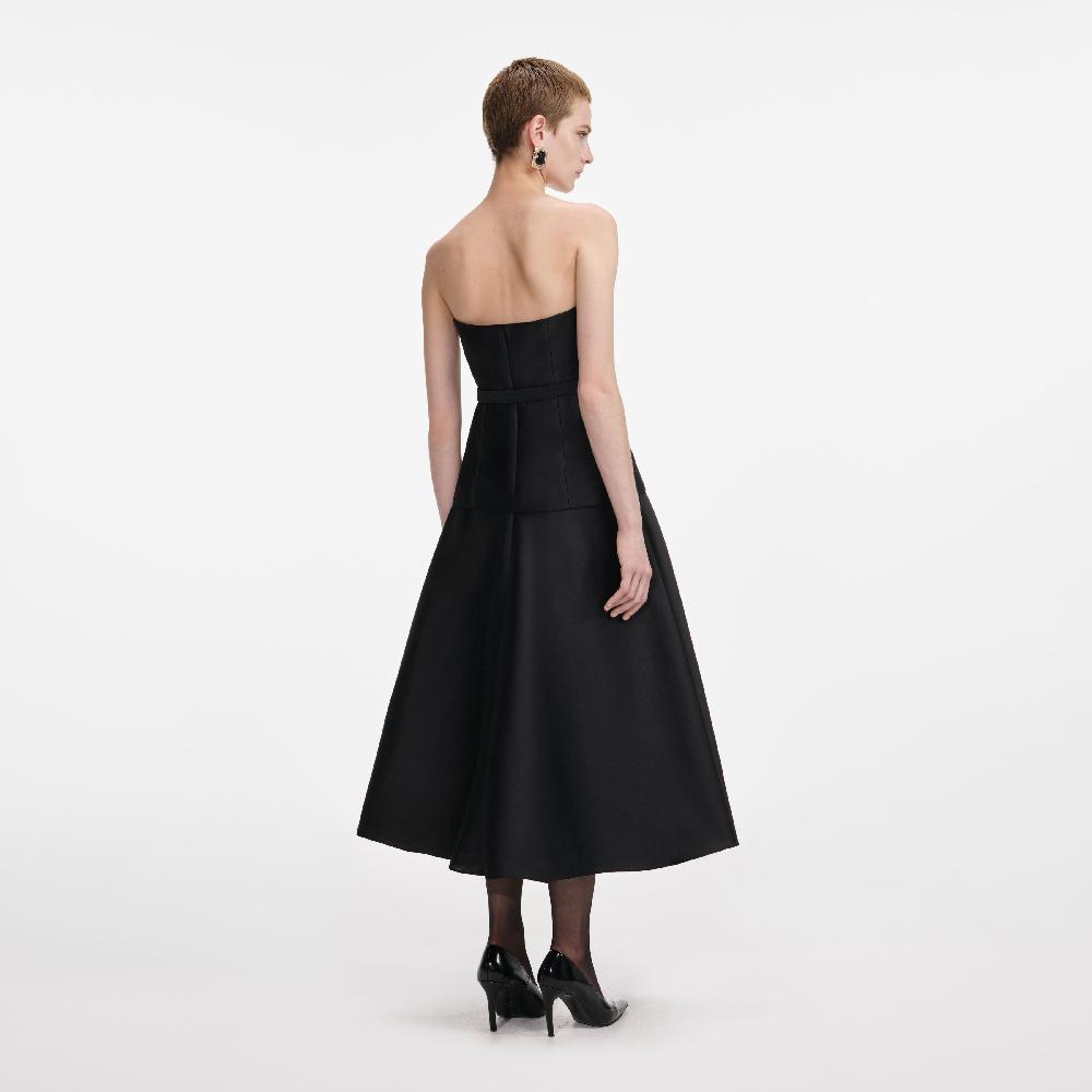 Self Portrait Black Taffeta Bandeau Midi Dress CLOTHING