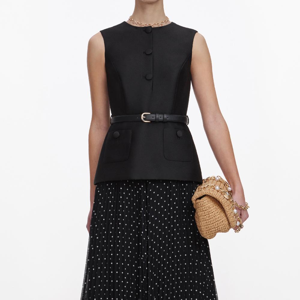 Self Portrait Black Taffeta Polka Dot Midi Dress CLOTHING