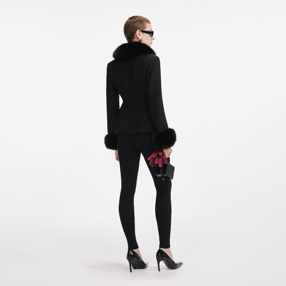 Self Portrait Black Tailored Boucle Fur Jacket CLOTHING