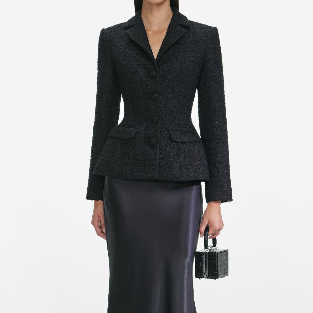 Self Portrait Black Tailored Boucle Maxi Dress CLOTHING