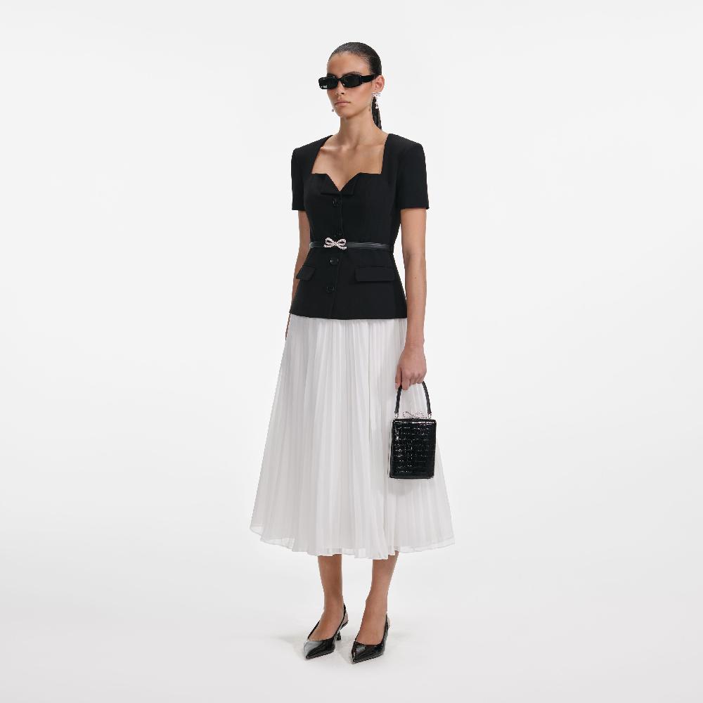 Self Portrait Black Tailored Contrast Chiffon Midi Dress CLOTHING