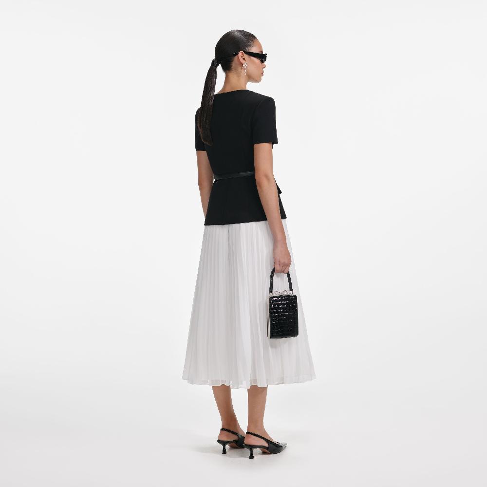 Self Portrait Black Tailored Contrast Chiffon Midi Dress CLOTHING