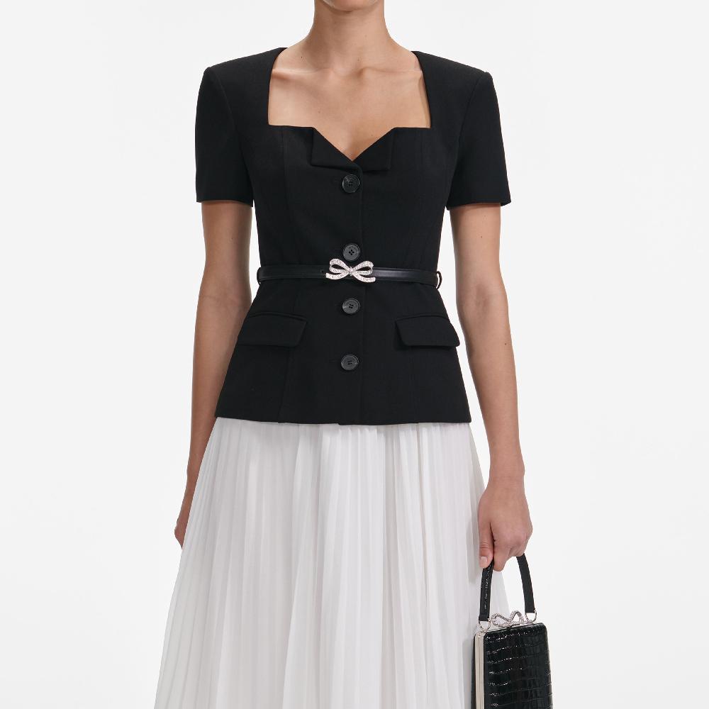 Self Portrait Black Tailored Contrast Chiffon Midi Dress CLOTHING