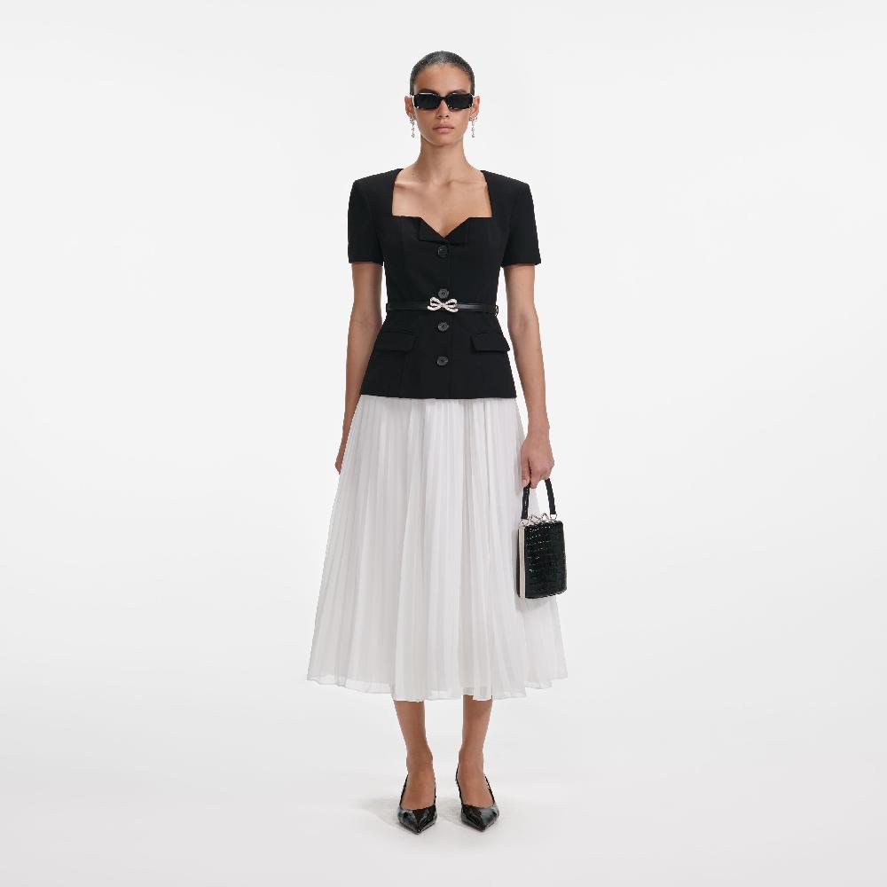 Self Portrait Black Tailored Contrast Chiffon Midi Dress CLOTHING