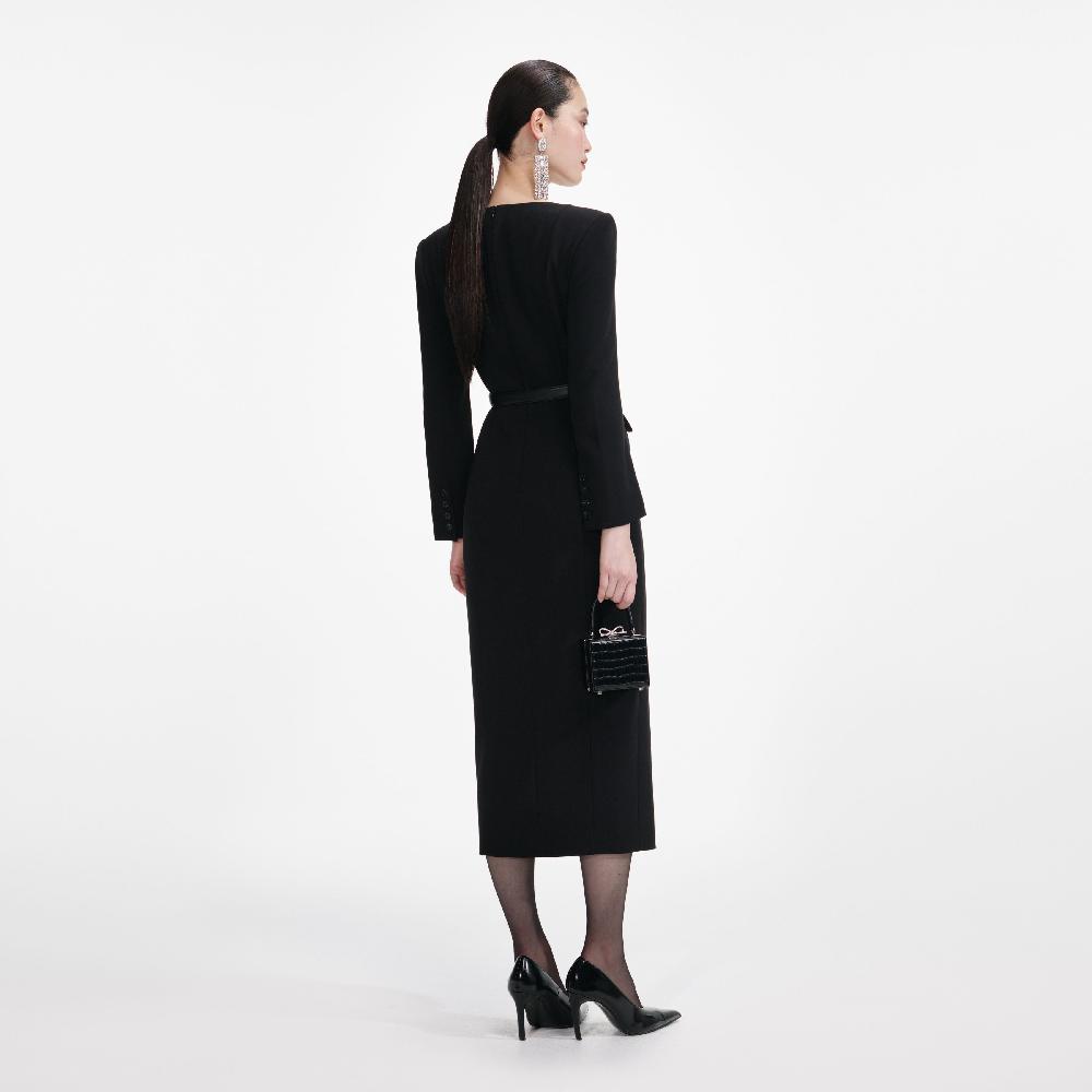 Self Portrait Black Tailored Crepe Midi Dress CLOTHING