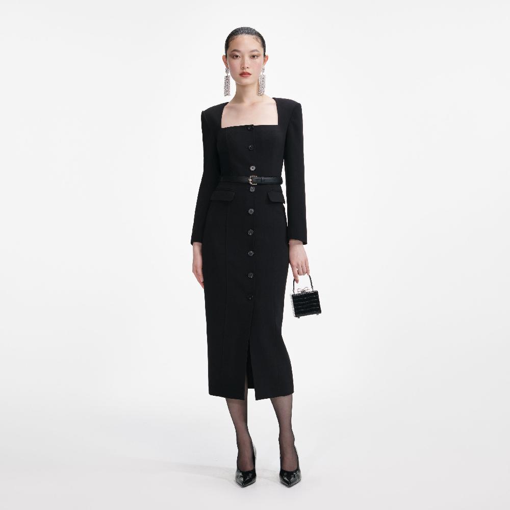 self portrait Black Tailored Crepe Midi Dress CLOTHING