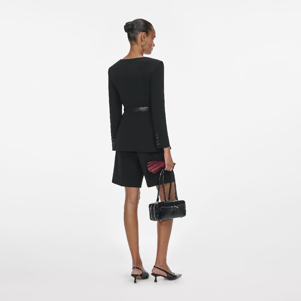 Self Portrait Black Tailored Crepe Playsuit CLOTHING