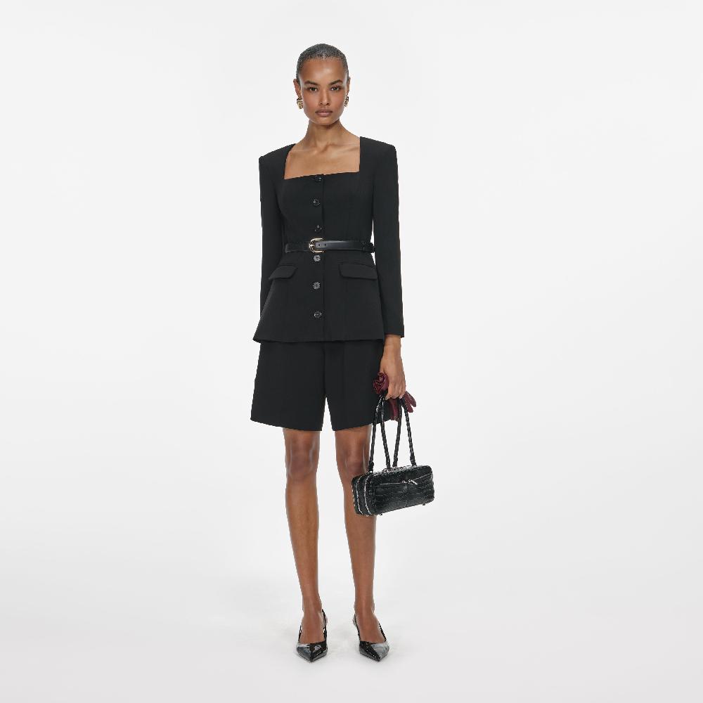 self portrait Black Tailored Crepe Playsuit CLOTHING