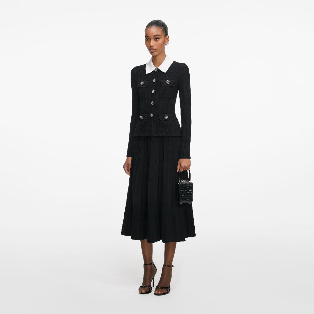 Self Portrait Black Tailored Knit Midi Dress CLOTHING