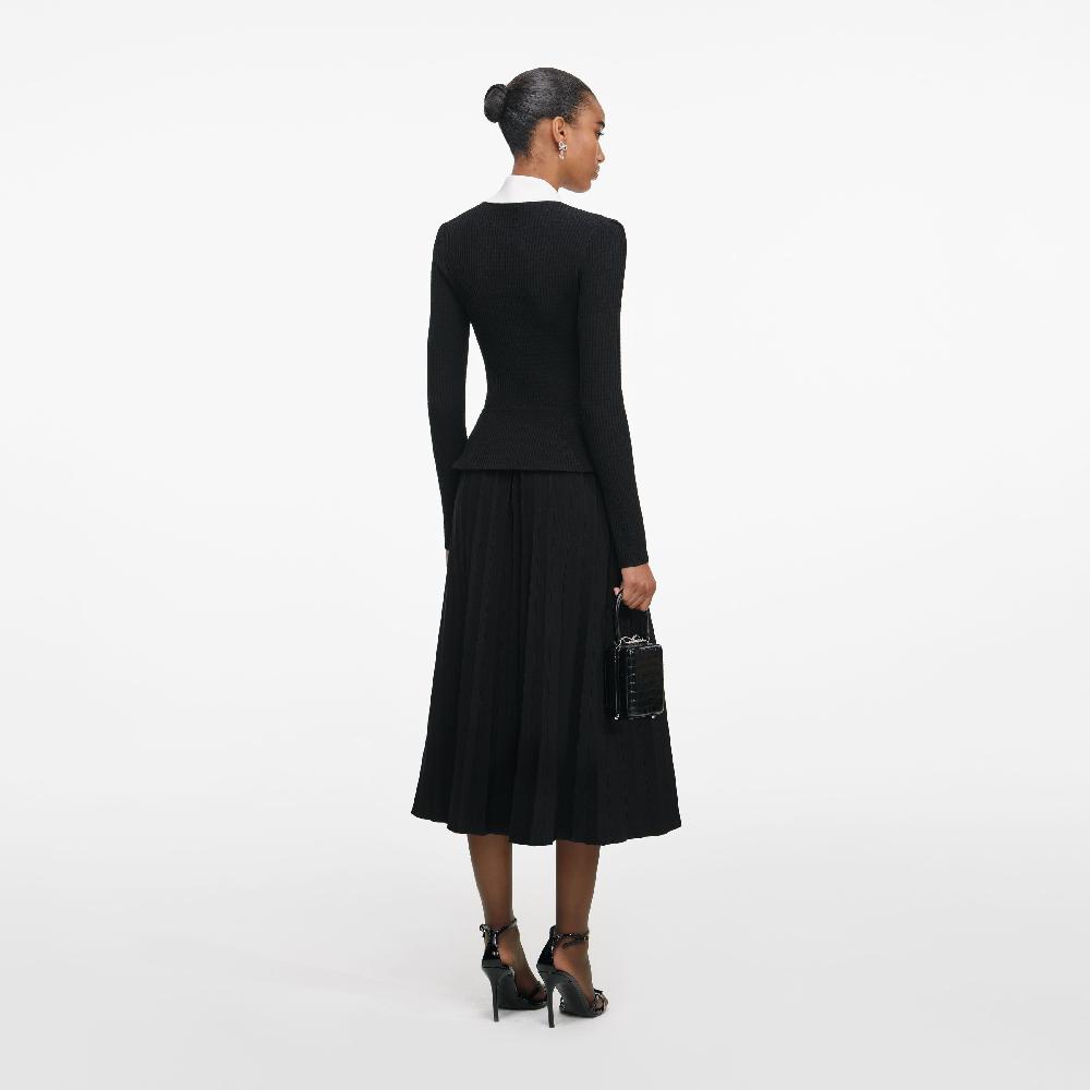 Self Portrait Black Tailored Knit Midi Dress CLOTHING