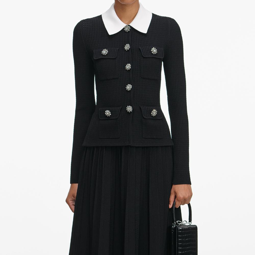 Self Portrait Black Tailored Knit Midi Dress CLOTHING