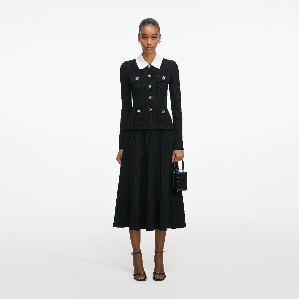 self portrait Black Tailored Knit Midi Dress CLOTHING