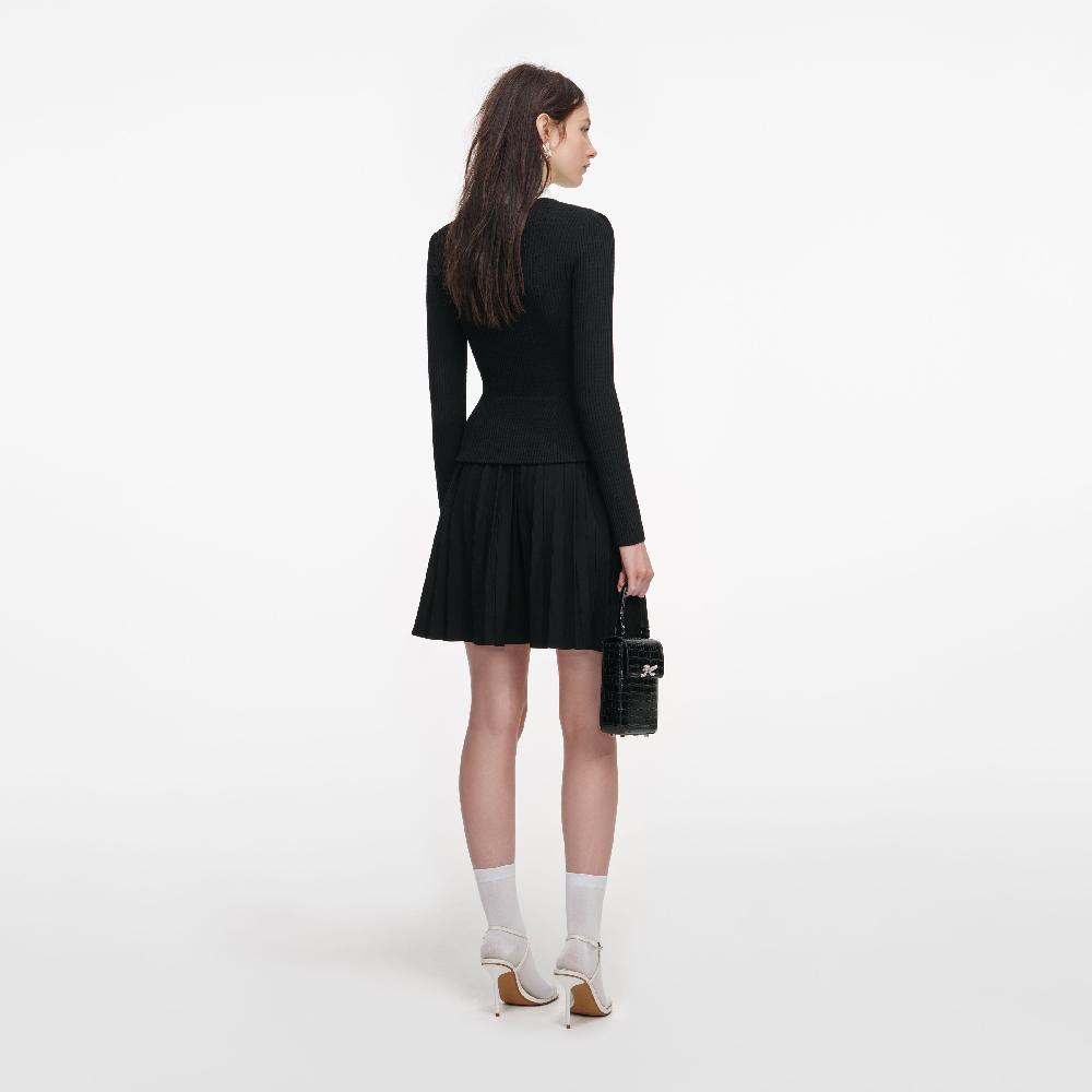 Self Portrait Black Tailored Knit Mini Dress CLOTHING