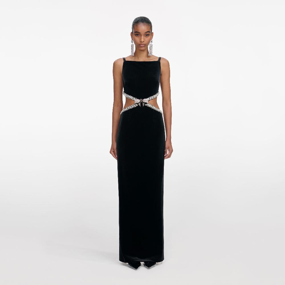self portrait Black Velvet Cut Out Maxi Dress CLOTHING