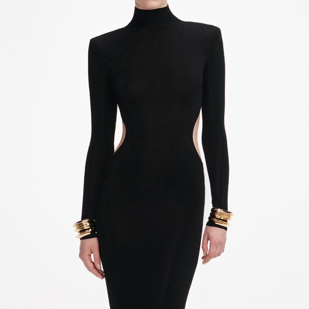 Self Portrait Black Viscose Knit Cut Out Maxi Dress CLOTHING