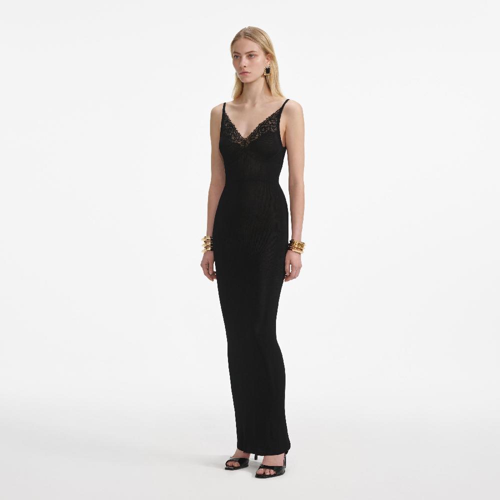 Self Portrait Black Viscose Knit Maxi Dress CLOTHING