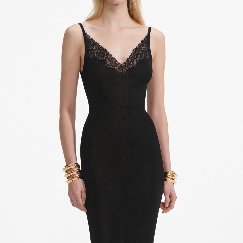 Self Portrait Black Viscose Knit Maxi Dress CLOTHING