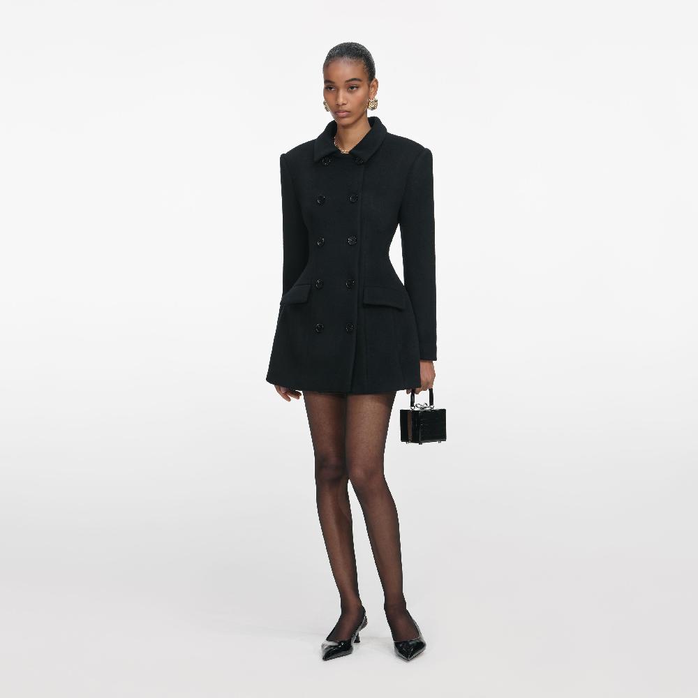 Self Portrait Black Wool Double Breasted Jacket CLOTHING