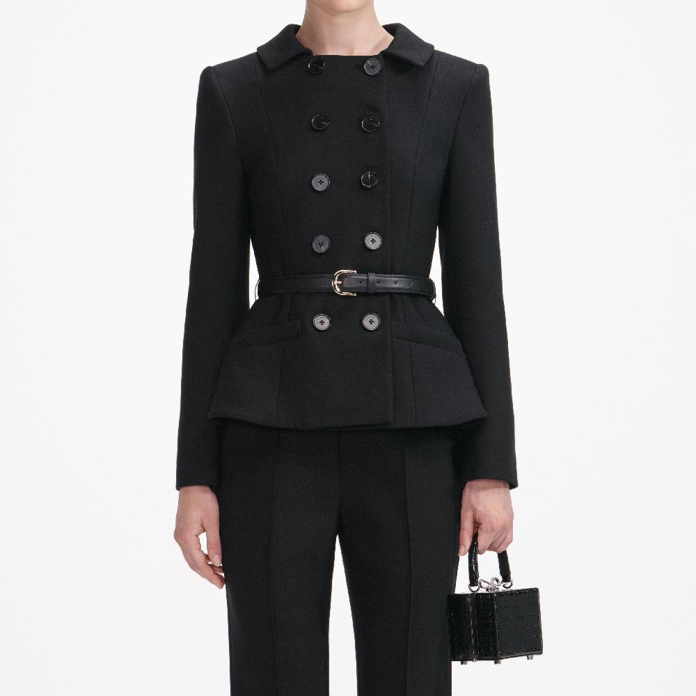 Self Portrait Black Wool Double Breasted Jumpsuit CLOTHING