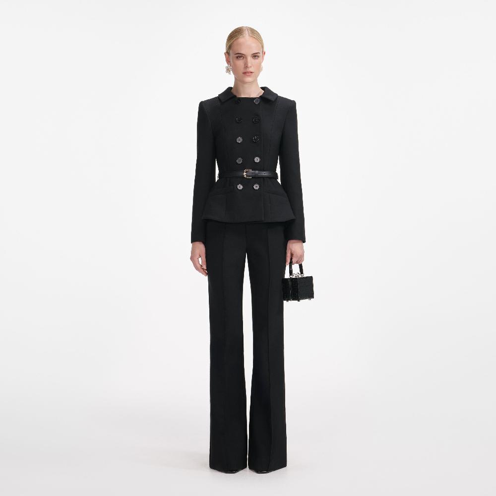 self portrait Black Wool Double Breasted Jumpsuit CLOTHING