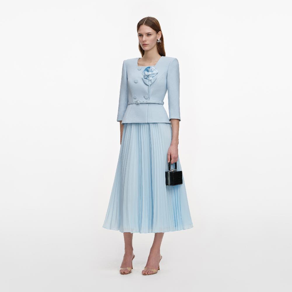 Self Portrait Blue 3D Flower Chiffon Midi Dress CLOTHING