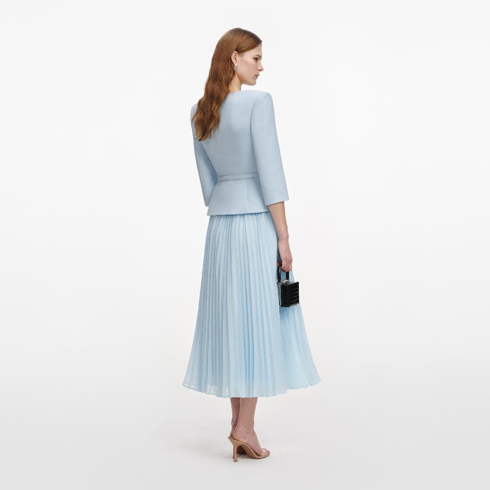 Self Portrait Blue 3D Flower Chiffon Midi Dress CLOTHING
