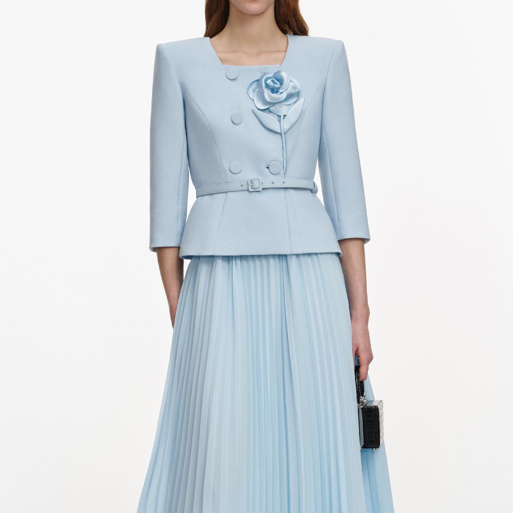 Self Portrait Blue 3D Flower Chiffon Midi Dress CLOTHING