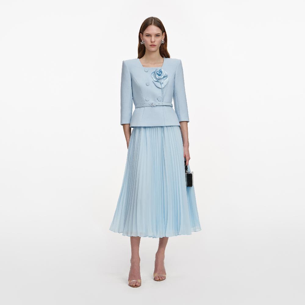 self portrait Blue 3D Flower Chiffon Midi Dress CLOTHING