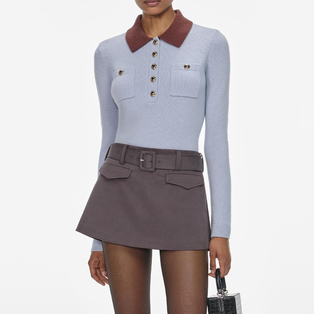 Self Portrait Blue Contrast Collar Knit Top CLOTHING