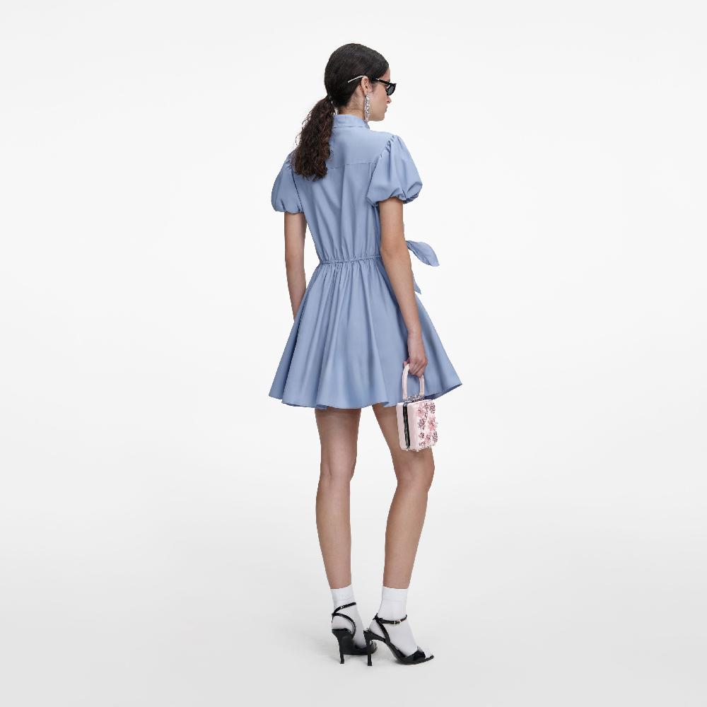 Self Portrait Blue Cotton Drape Mini Dress CLOTHING