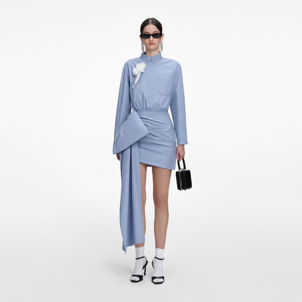 self portrait Blue Cotton Tie Side Mini Dress CLOTHING